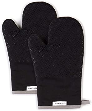 KitchenAid Asteroid Cotton Oven Mitts with Silicone Grip, Set of 2, Black