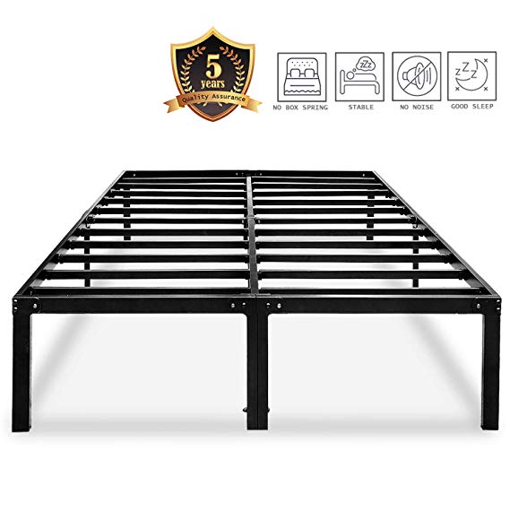 Metal Platform Bed Frame Queen Size Heavy Duty 14 Inch Beds No Box Spring Steel Slat Frames With Storage Black