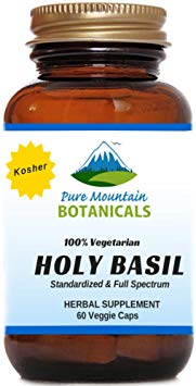Holy Basil Supplement - 60 Kosher Veggie Capsules With Organic Holy Basil Tulsi Leaf & India Herb Extract