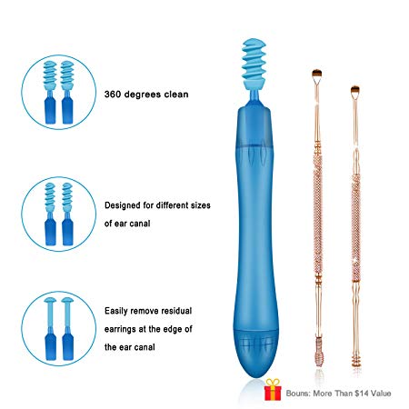 Ear Wax Remover - Ear Cleaner Mini Portable Ear Wax Removal Tool with Replace Head   Bonus Storage Box and Clean Support Bundle(Blue)