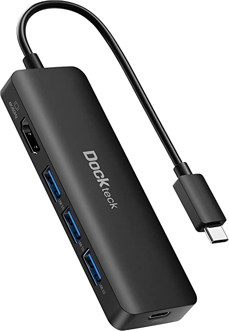 USB C HUB 4K 60Hz, Dockteck USB-C Multiport Adapter 5-in-1 with 4K HDMI, 100W Power Delivery, 3 USB 3.0 Data Port for MacBook Pro/Air M1 2020, iPad Pro 2021, iPad Air 2020, Surface Pro and More