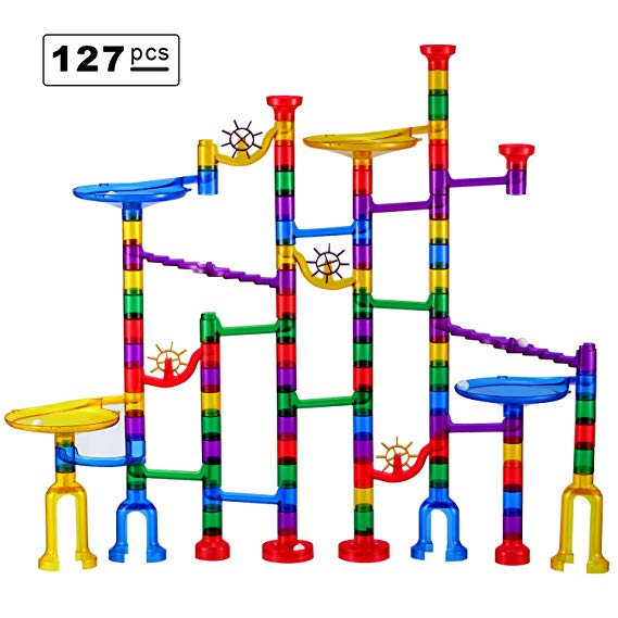 Marble Run Set, Glonova 127 Pcs Marble Race Track for Kids with Glass Marbles Upgrade Top Quality Marble Set