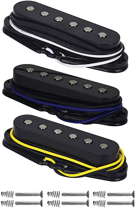 FLEOR Alnico 5 Strat Pickup Single Coil Pickups Guitar Neck/Middle/Bridge Pickup Black for Strat Squier Electric Guitar