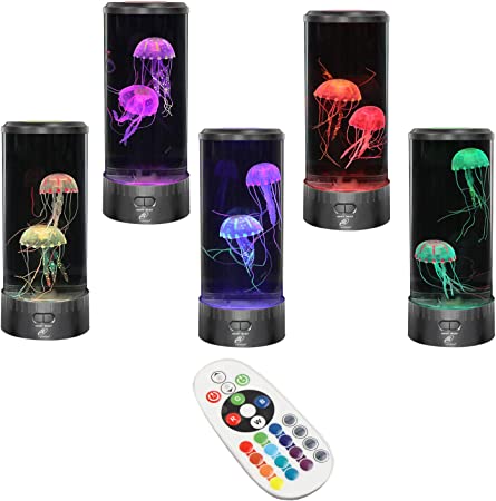 Lightahead LED Fantasy Jellyfish Lamp Round with Remote Control & 7 Color Changing Light Effects. The Ultimate Sensory Synthetic Jelly Fish Aquarium Mood Lamp. Ideal Gift (Large with Remote)