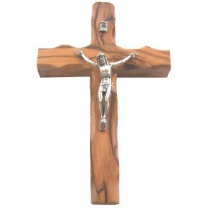 Holy Land Market Olive wood Cross Crucifix from Bethlehem with a Certificate and Lord prayer card (5 Inches)