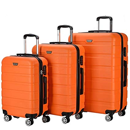 Resena Vertical 3 Piece Carry On Luggage Sets with Spinner Wheels Travel Suitcases (Orange, 20 inch, 24 inch, 28 inch)