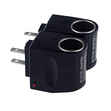 Qi Mei 2 Pack Cigarette Lighter Socket Adapter AC to DC Car and Household Universal,90~240V Mains to 12V (Black)