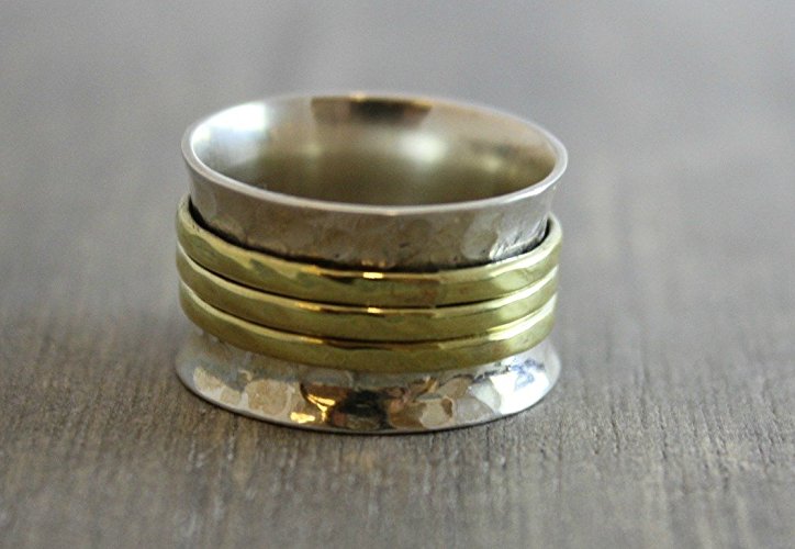 Sterling Silver Brass Bohemian Spinning Fidget Ring by Sophia Rose, size 8