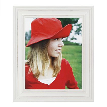 8x10 inch Picture Frame Made of Solid Wood High Definition Glass for Table Top Display and Wall mounting photo frame White