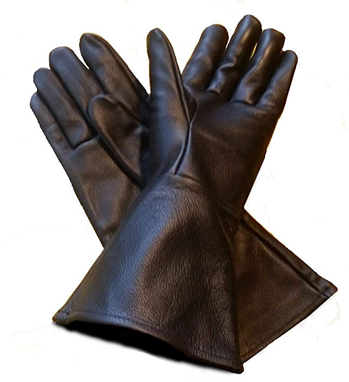 Leather Gauntlet Gloves Black Medium (med) Long Arm Cuff