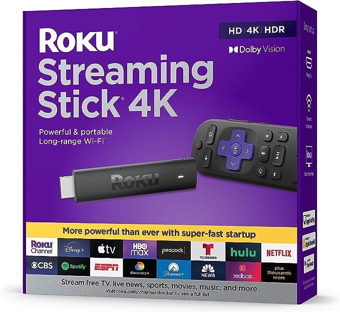 Roku Streaming Stick 4K 2021 | Streaming Device 4K/HDR/Dolby Vision with Roku Voice Remote and TV Controls (3820R)