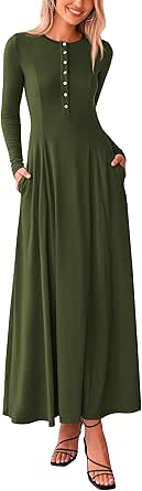 PRETTYGARDEN Casual Maxi Dress for Women 2024 Fall Fashion Clothes Long Sleeve Button Fit and Flare Long Flowy Dresses