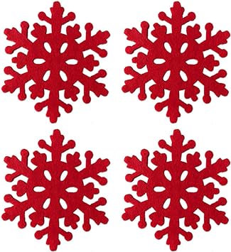 Christmas Decorations Red Felt Snowflake Coasters, 4pcs