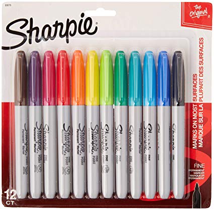 2 Packs of Sharpie Assorted Colored, Fine Point Permanent Markers, 12-Count, Total of 24 Markers