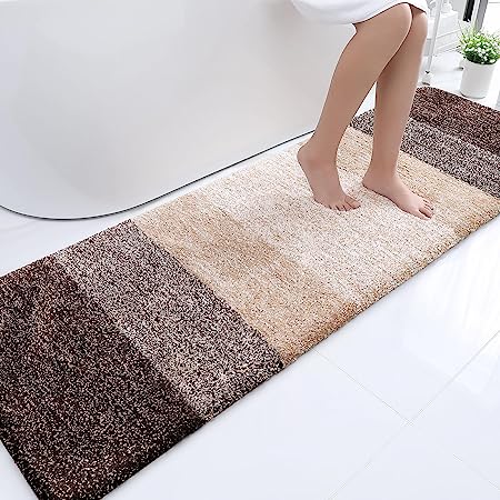 OLANLY Luxury Bathroom Rug Mat, Extra Soft and Absorbent Microfiber Bath Rugs, Non-Slip Plush Shaggy Bath Carpet Runner, Machine Wash Dry, Bath Mats for Bathroom Floor, Tub and Shower, 59x24, Brown