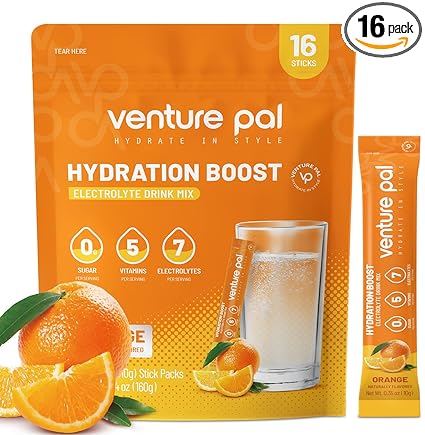 Venture Pal Sugar Free Electrolyte Powder Packets - Liquid Daily IV Drink Mix for Rapid Hydration & Party Recovery | 5 Vitamins & 7 Electrolytes| Keto Friendly | Non-GMO | Certified Vegan | 16 Sticks