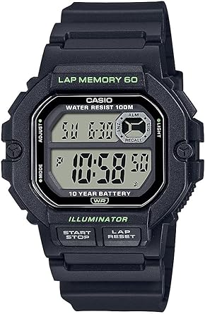 Casio LED Illuminator Lap Memory 60 10-Year Battery Men's Sports Watch WS1400H-1AV Model: WS-1400H-1AV, Black