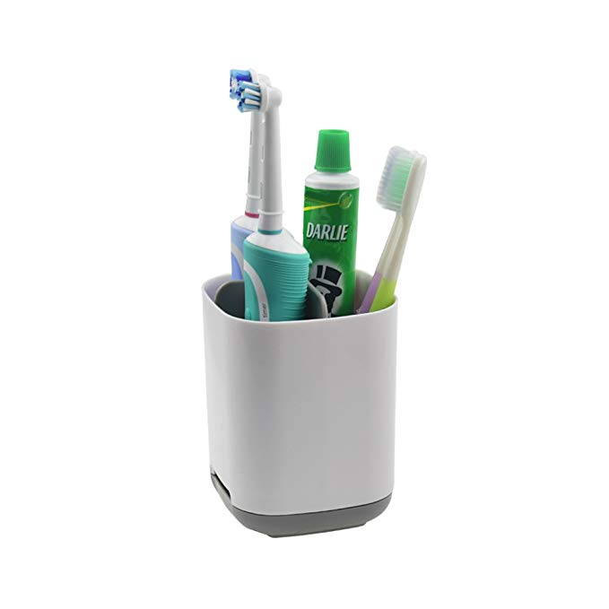 Sam4shine Toothbrush Caddy, Upgraded Bathroom Toothbrush Holder, Electric/Battery Toothbrush and Toothpaste Organizer Rack(Small, Grey)
