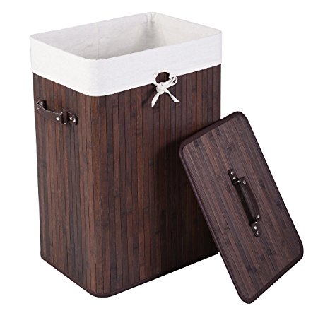 Giantex Rectangle Bamboo Hamper Laundry Basket Washing Cloth Bin Rangier Lid (Deep Brown)