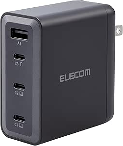 ELECOM 150W USB C Wall Charger Block, 4 Multi Port GaN II Smart PD, Ultra-Fast Charging, Compact Power Adapter for Multiple Devices, Laptops, Tablets, iPhone, iPad, Watch, Speakers, Airpods - Black