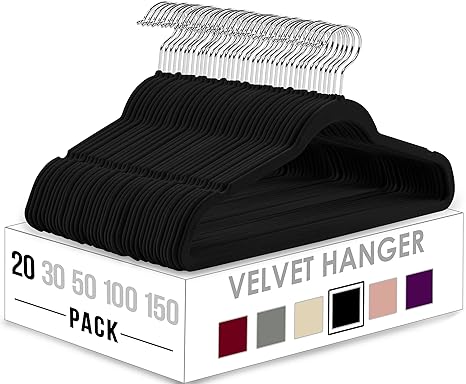 Utopia Home Premium Velvet Hangers 20 Pack - Non-Slip & Durable Clothes Hangers - Black Hangers with 360 Degree Rotatable Hook - Heavy Duty Coat Hangers