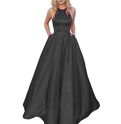 Tsbridal Women's Halter Lace Up Bridesmaid Dresses Long Formal Gown with Pockets Wedding Party Dress
