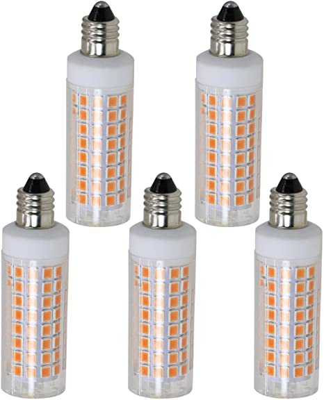 [5-Pack] E11 LED, All-New (102LEDs) E11 Led Bulbs, 8W 75W-100W Equivalent, 850 LM, Warm White 3000K, Dimmable,E11 Mini Candelabra Base, JD T3/T4 360 Degree Beam Angle for Indoor Decorative Lighting.