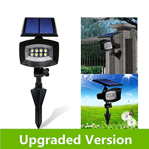 [Upgraded 400 Lumens]USYAO Super Bright 8 LED Solar Spotlight, 2 in 1 Installation, Long Working Battery, Adjustable Light and Panel,Auto-changeable Brightness Modes,Waterproof Home and Garden Using.