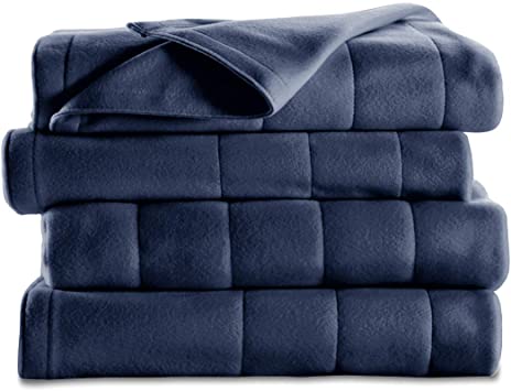 Sunbeam Heated Blanket | 10 Heat Settings, Quilted Fleece, Newport Blue, Full - BSF9GFS-R595-13A00