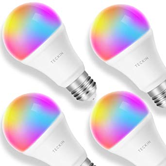 Smart Light Bulb LED WiFi Lampe E27 Dimmable and Multicolor Works with Alexa, Echo, Google Home and IFTTT, No Hub Required, TECKIN A19 60W Equivalent RGB Bulb (7.5W), with Schedule Function, 4 Pack