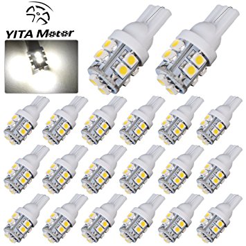 YITAMOTOR 20 x White T10 Wedge 10-SMD LED Light bulbs W5W 2825 158 192 168 194