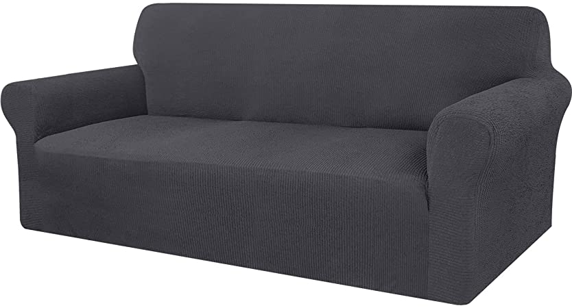 Granbest Modern Couch Cover Stylish Pattern Sofa Covers for 3 Cushion Couch Durable Furniture Protector 1-Piece Sofa Slipcover with Non-Slip Foam Elastic Bottom (Large, Gray)