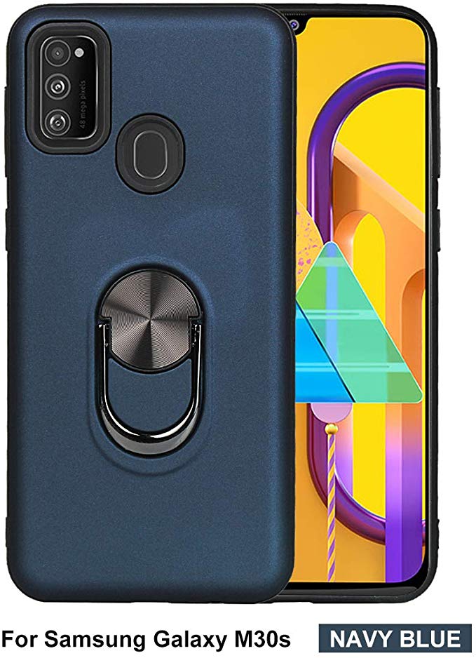 Galaxy M30S Case | Ring Stand | Hybrid Rubber Defender | Shock Absorption | Kickstand Fits Magnetic Car Mount | Design Back Cover | Protective Phone Case for Samsung Galaxy M30s 2019 -Navy Blue