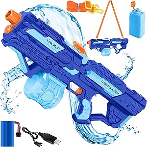 KESSER® Elektrische Wasserpistole mit Akku Spritzpistolen 1000 ml   600 ml Extra-Tank große Wasserspritzpistole für Kinder und Erwachsene, Sehr Stark 8m Reichweite, Spielzeug im Freien Navyblau