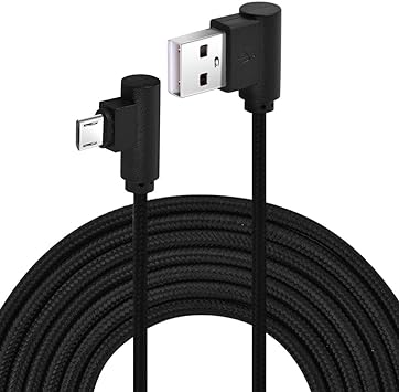 USB Cable, 10ft Nylon USB Charging Sync Cable with 90 Degree Right Angle USB Charging Cable for Android Devices.(Black)