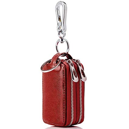 Key Case BaouBow Car Key Holder Genuine Leather Zipper Key Chain Wallet With Double Deck For Men Women