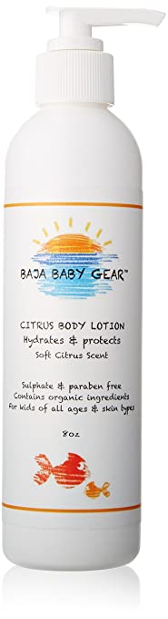 Baja Baby Gear Citrus Lotion Nourishing Body Lotion with Light Citrus Scent free of Sulphates, Parabens & Phosphates-Organic, Natural Body Lotion-For Kids of All Ages & Skin Types, 8 fl. oz.