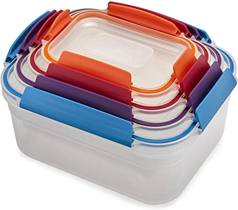 Joseph Joseph 81099 Nest Lock Plastic Food Storage Container Set with Lockable Airtight Leakproof Lids, 8-piece, Rainbow