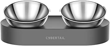 PETKIT CYBERTAIL Elevated Cat Bowls with 2 Stainless Steel Bowls, 15° Tilted Raised Cat Food and Water Bowls, Stress Free Food Grade Material, Nonslip No Spill Pet Feeding Bowls for Cat and Small Dogs