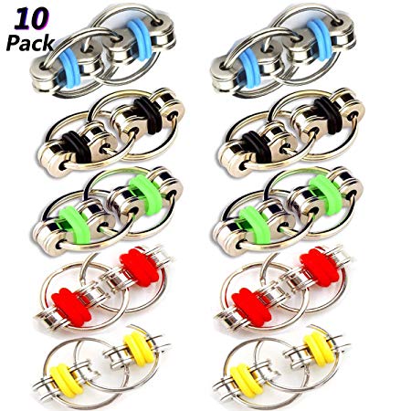 Biowow 10 PCS Anxiety Fidget Ring,Flippy Chain Fidget Toy Perfect for ADHD, Anxiety, and Autism Stress Reducer for Adults and Kids