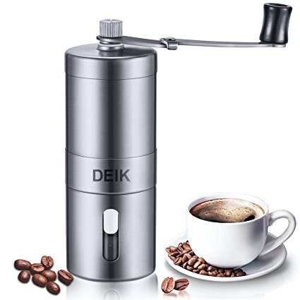 Deik Manual Coffee Grinder, Burr Coffee Mill 2 Cups, Poratable Stainless Steel Grinder for Office, Home and Outdoor