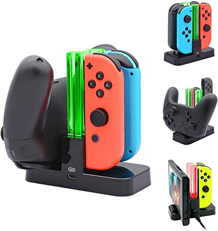 FASTSNAIL Controller Charger for Nintendo Switch, 5in1 Charging Dock Stand Station for Switch Joy-con and Pro Controller with Charging Indicator and Type C Charging Cable
