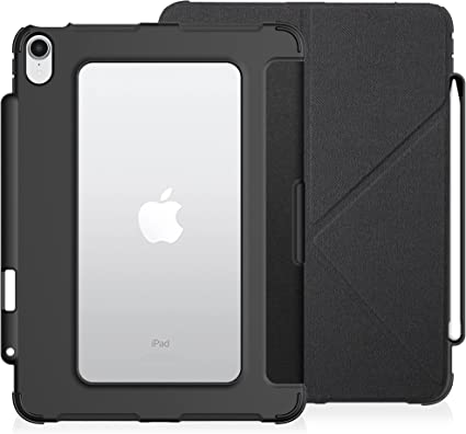 KHOMO Hybrid Slim Case for iPad Air 5th Generation (2022) / iPad Air 4th Generation (2020) 10.9 Inch - [Built-in Pencil Holder] Cover with Clear Transparent Back Shell - Black