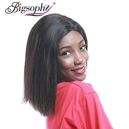 Bigsophy Brazilian Lace Front Wigs Bob/Short 13x6 Virgin Wigs Remy Wigs Human Hair Wigs Natural/Black Color For Black Women (150% Density 10 Inch)