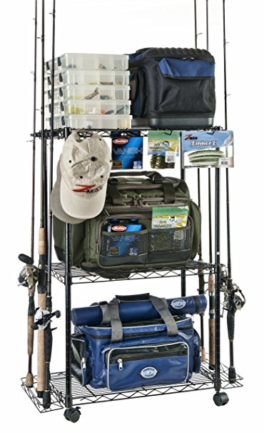 Organized Fishing Tackle Trolley Rolling Wire Rack