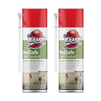 Kraken Bond Pest Block Spray Foam - (2x12 oz.) Expanding Foam Rodent Proof, Foam Sealant for Gaps & Cracks with Mothball Odor, Rodent Blocker, Paintable Foam Filler for Wall Holes - 2 Pack