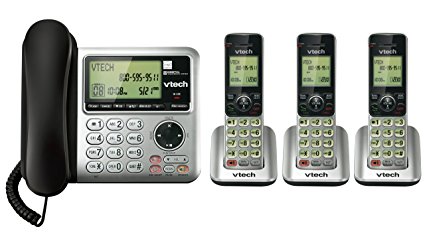 Vtech DECT CS6649-3 6.0 3-Handset Cordless/Corded Phone System with Digital Answering Machine, Dual Speakerphones, Dual Caller ID