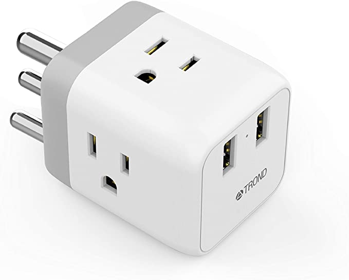 India Power Adapter, TROND Safe Grounded Travel Plug Adapter, 2 USB Ports, 3 American Outlets, for USA to Bangladesh Nepal Pakistan Sri Lanka Dubai Mumbai, Type D