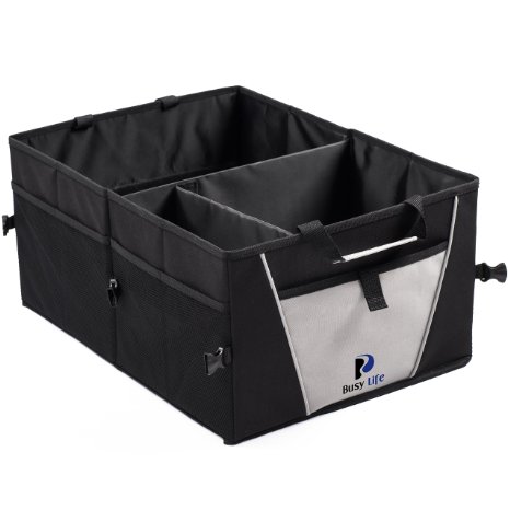 Busy Life Premium Trunk Organizer - Great Cargo Storage Container for Car Truck or SUV - Best Car Organizer for all Cargo - Sturdy Construction and Collapsable Design - Enhance Your Travel Experience Today