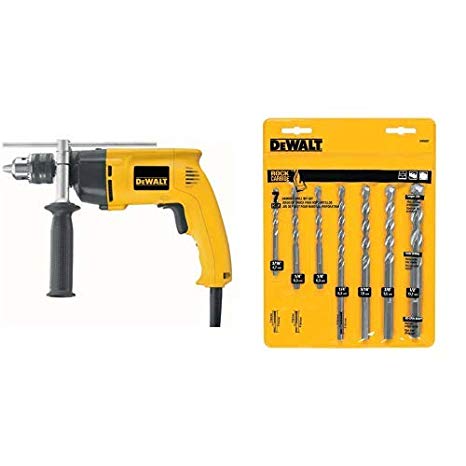 DEWALT DW511 1/2 in. (13mm) 7.8 Amp VSR Corded Hammer Drill with DEWALT DW5207 7-Piece Premium Percussion Masonry Drill Bit Set